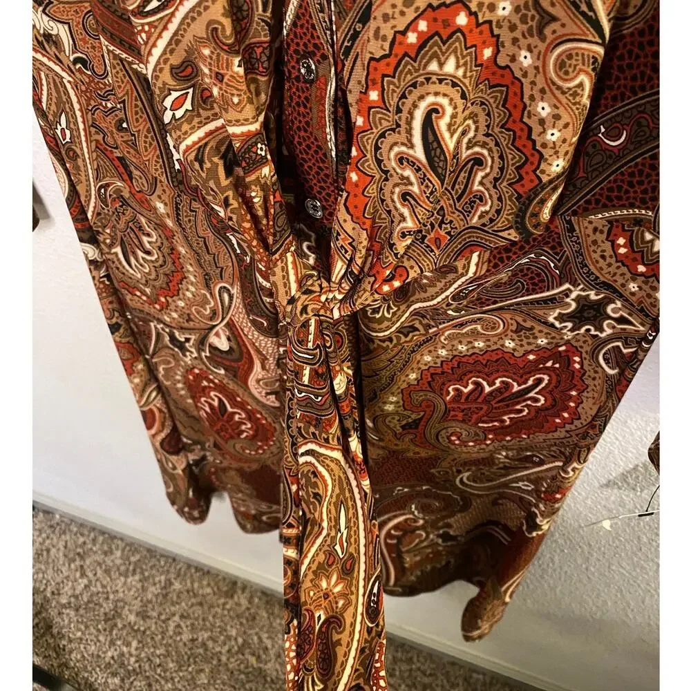Tommy Hilfiger Paisley Shirtdress Women’s 10 Brown Polyester Belted Boho NWT